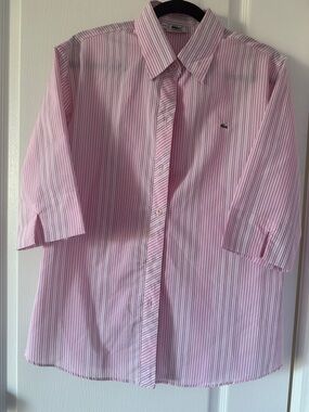 Lacoste Pink & White Narrow-Stripe Button Down Shirt